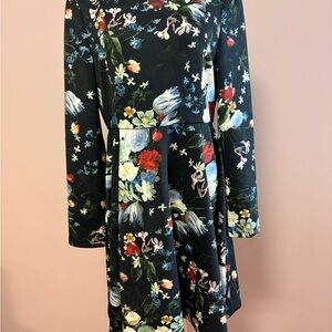 ERDEM Black Floral Long Sleeve Dress